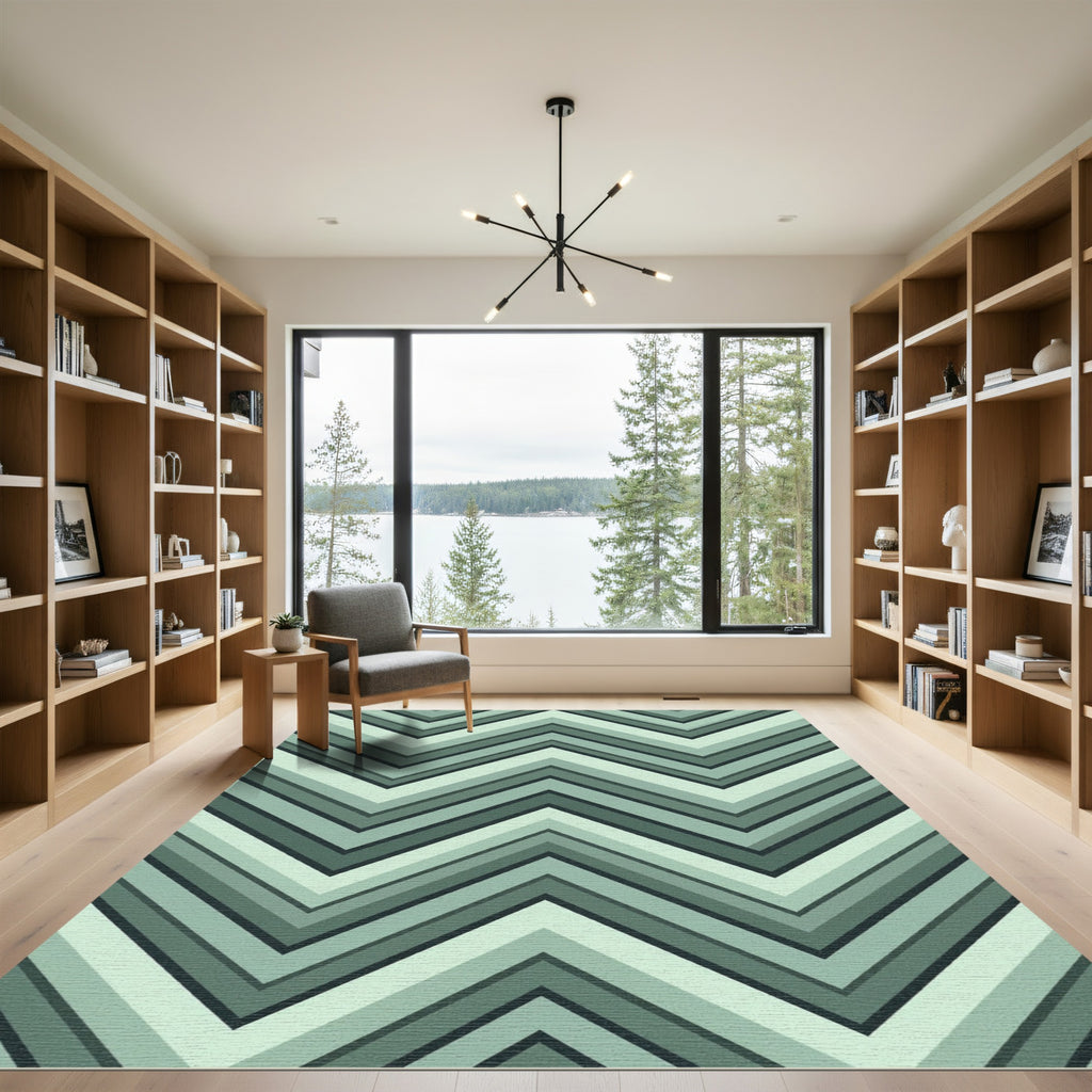 Sage Green Chevron Layered Lines Rug