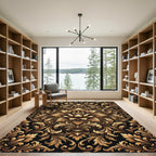 Aged Gold Floral Baroque Scroll Rug