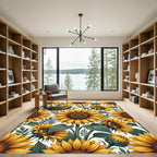 Radiant Yellow Sunflower Botanical Arrangement Rug