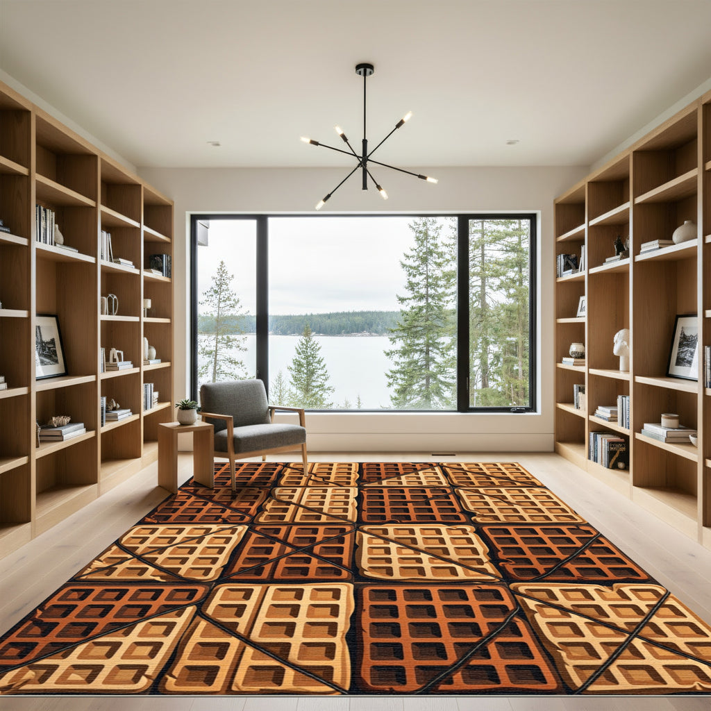 Graphic Grid Waffle Chocolate Square Slab Rug