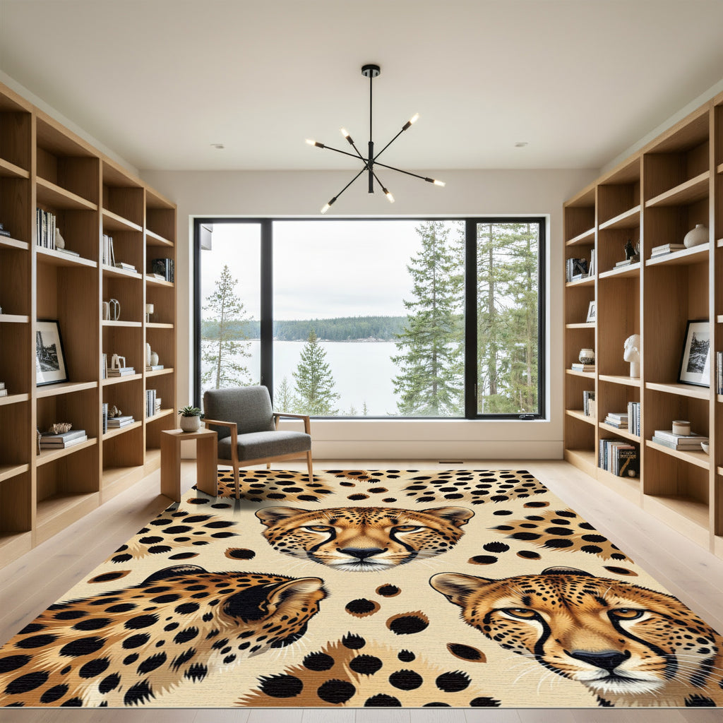 Golden Cheetah Portraits Ochre Animal Spotted Rug