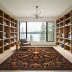 Ornate Bronze Sunburst Celestial Medallion Rug