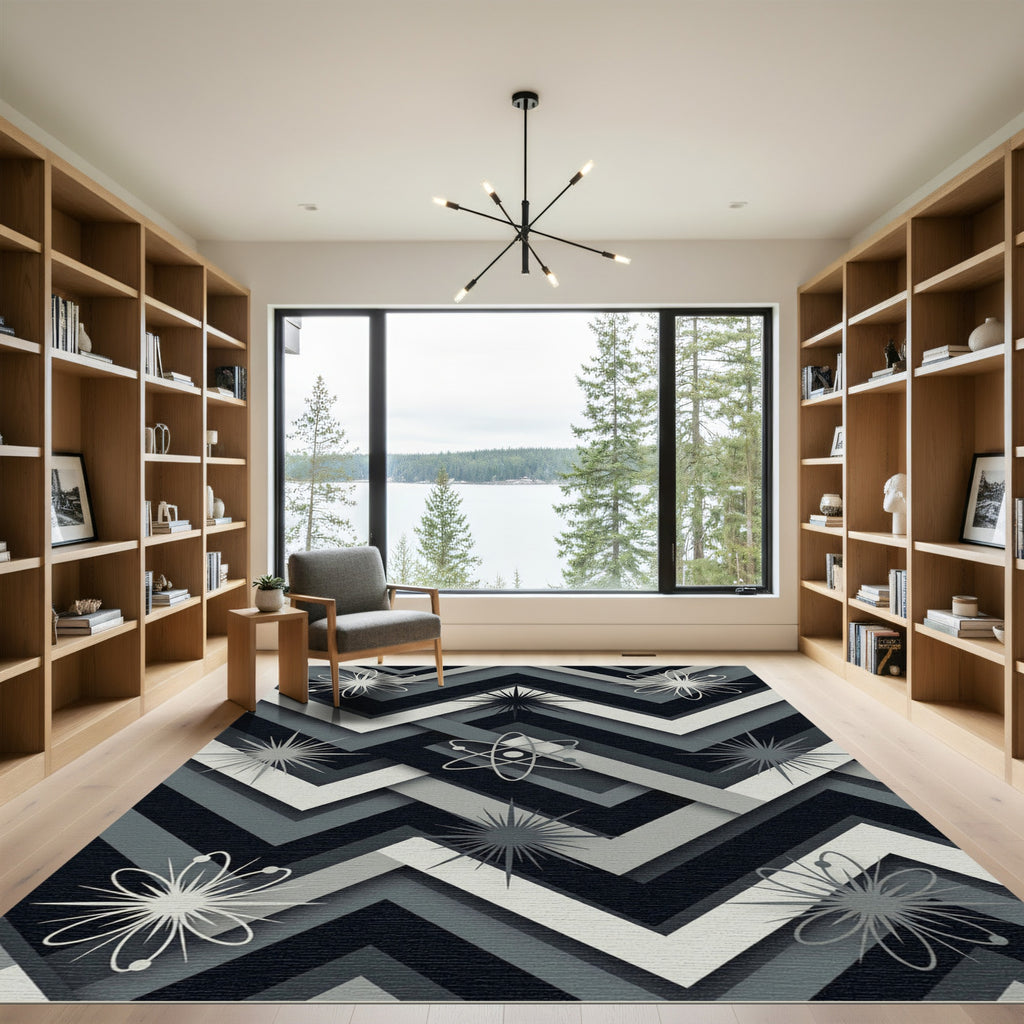 Monochromatic Atomic Stars Chevron Rug