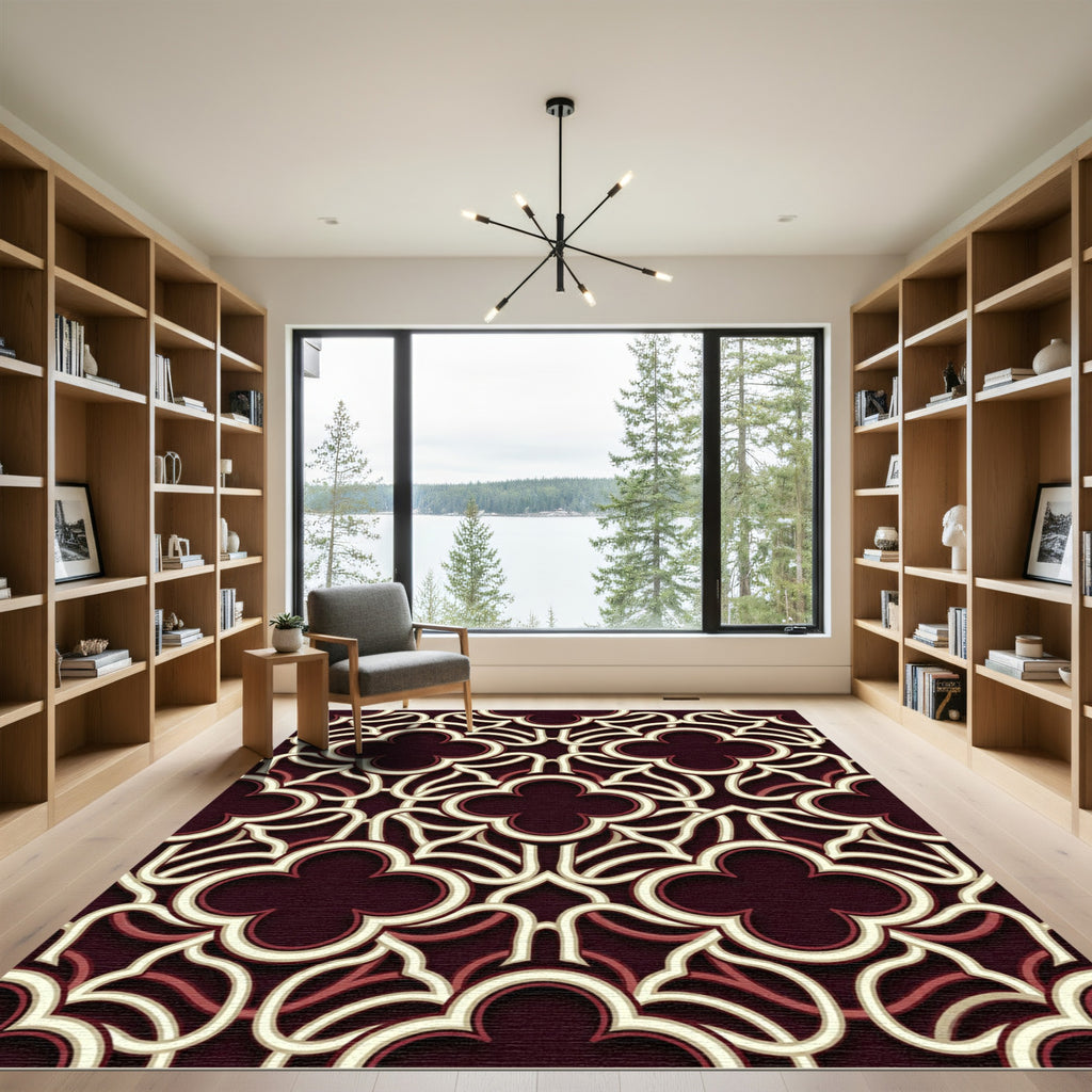 Crimson Quatrefoil Lattice Overlay Rug