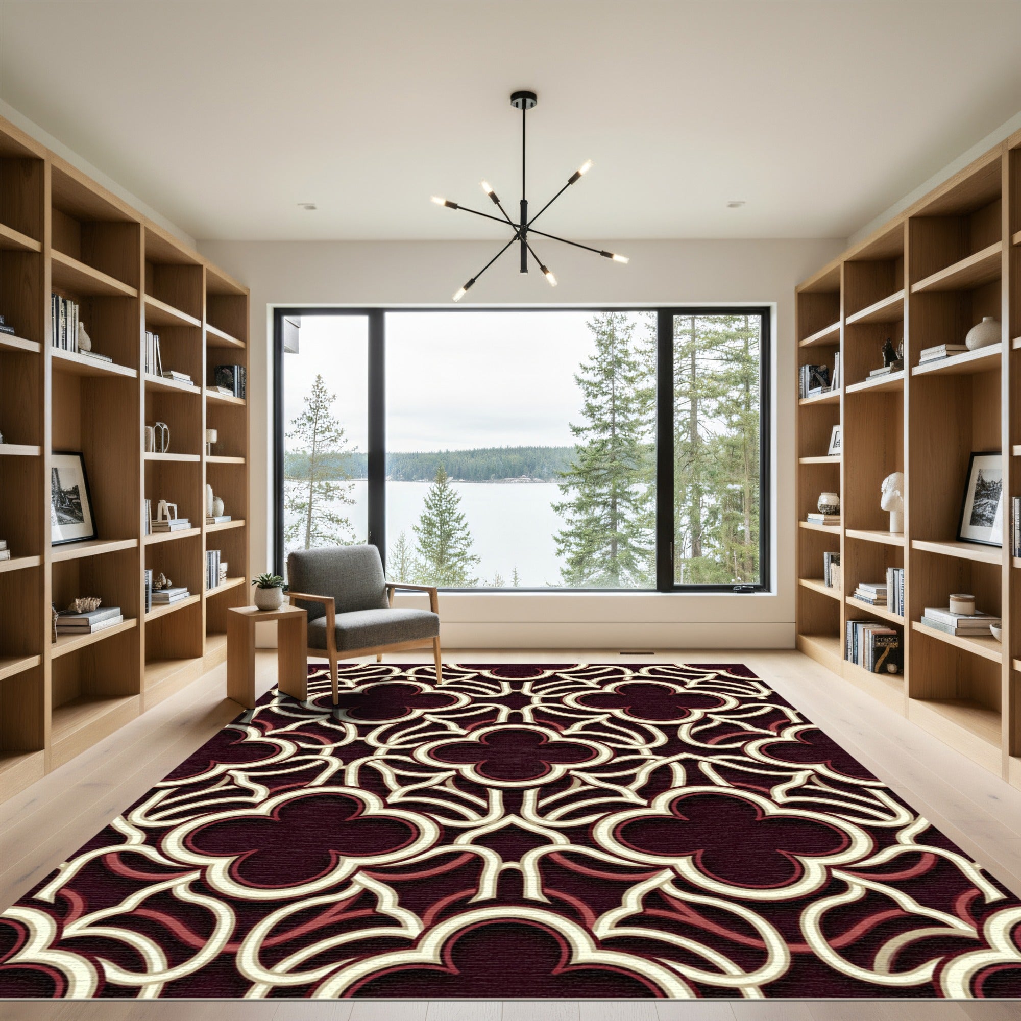 Crimson Quatrefoil Lattice Overlay Rug