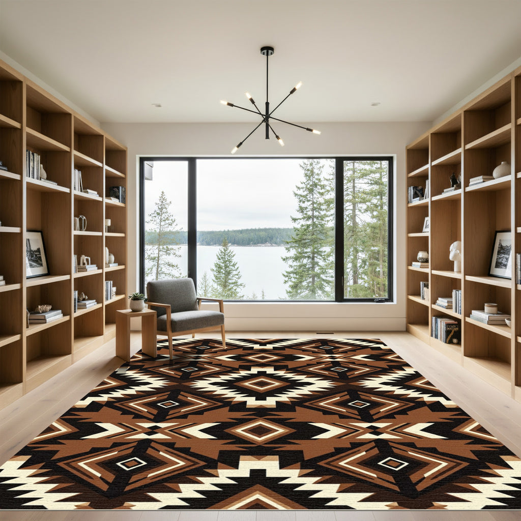 Earthy Brown Geometric Diamond Navajo Rug