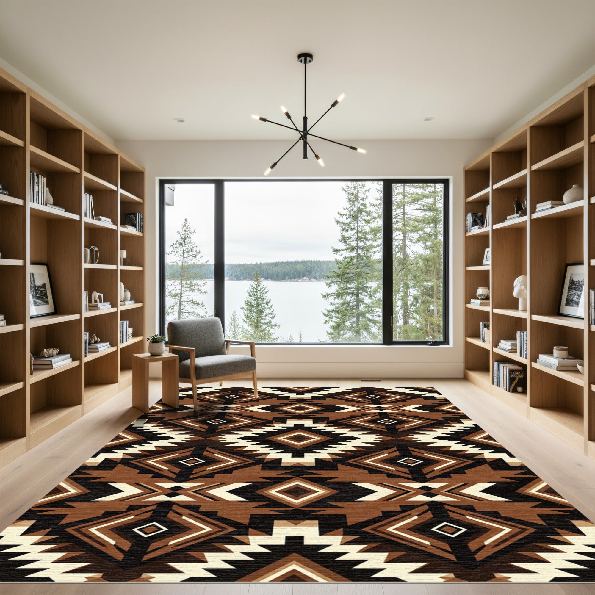 Earthy Brown Geometric Diamond Navajo Rug