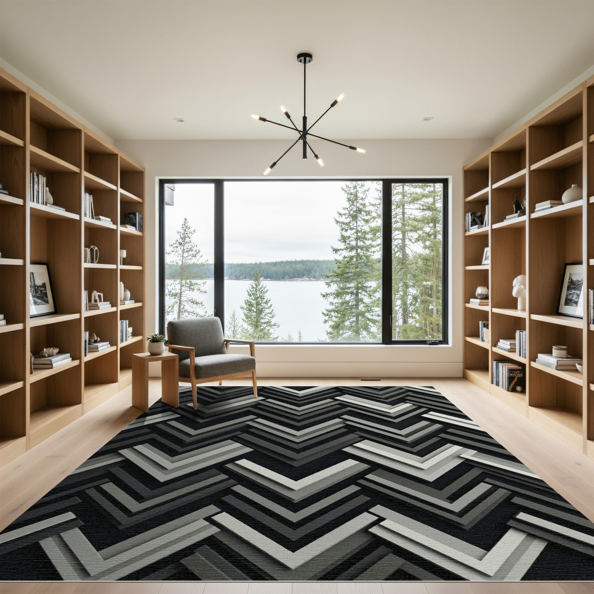 Monochromatic Geometric Chevron Layered Rug