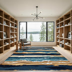 Earthy Coastal Blue Layered Wave Rug