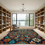 Vibrant Teal and Orange Floral Mandala Rug