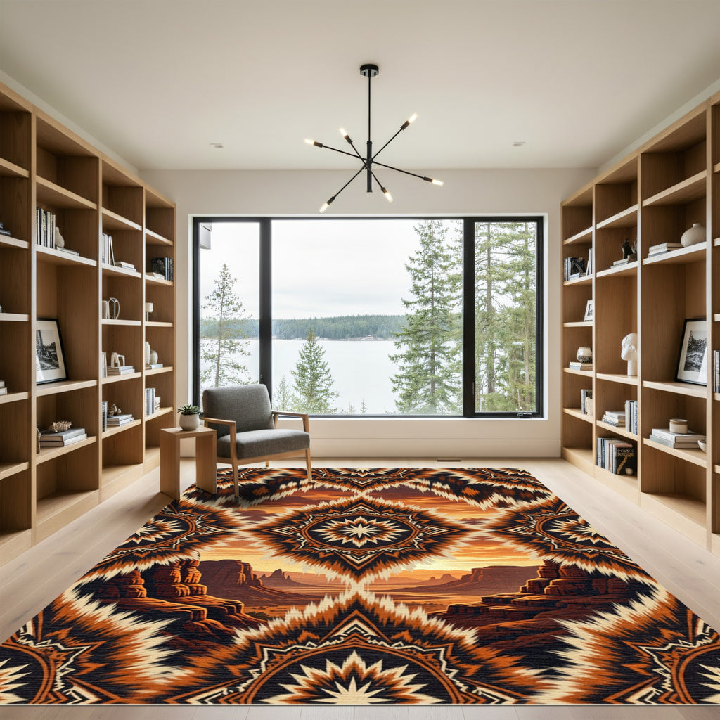 Southwestern Sunburst Canyon Landscape Rug