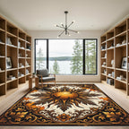 Gilded Sunburst Leaf Ornate Medallion Rug