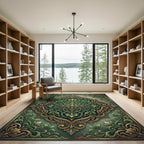 Emerald Gold Floral Arabesque Frame Rug
