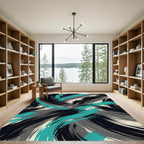 Abstract Teal Black Swirl Rug