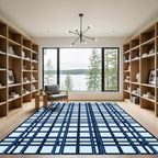 Geometric Blue Grid Linear Structure Rug