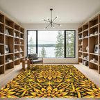 Golden Radiant Sunburst Floral Medallion Rug