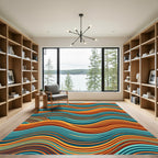 Earthy Wave Abstract Retro Teal Orange Rug