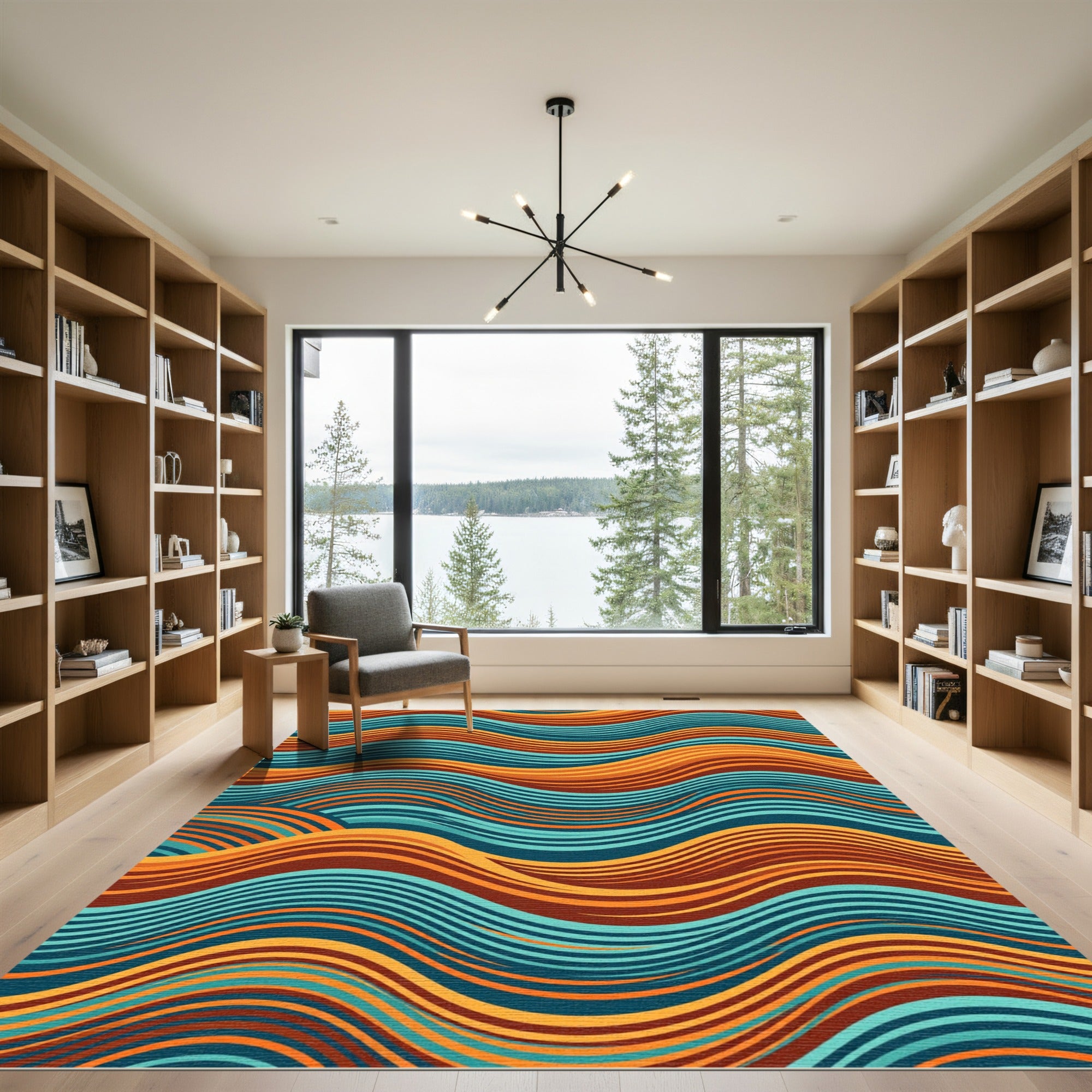 Earthy Wave Abstract Retro Teal Orange Rug