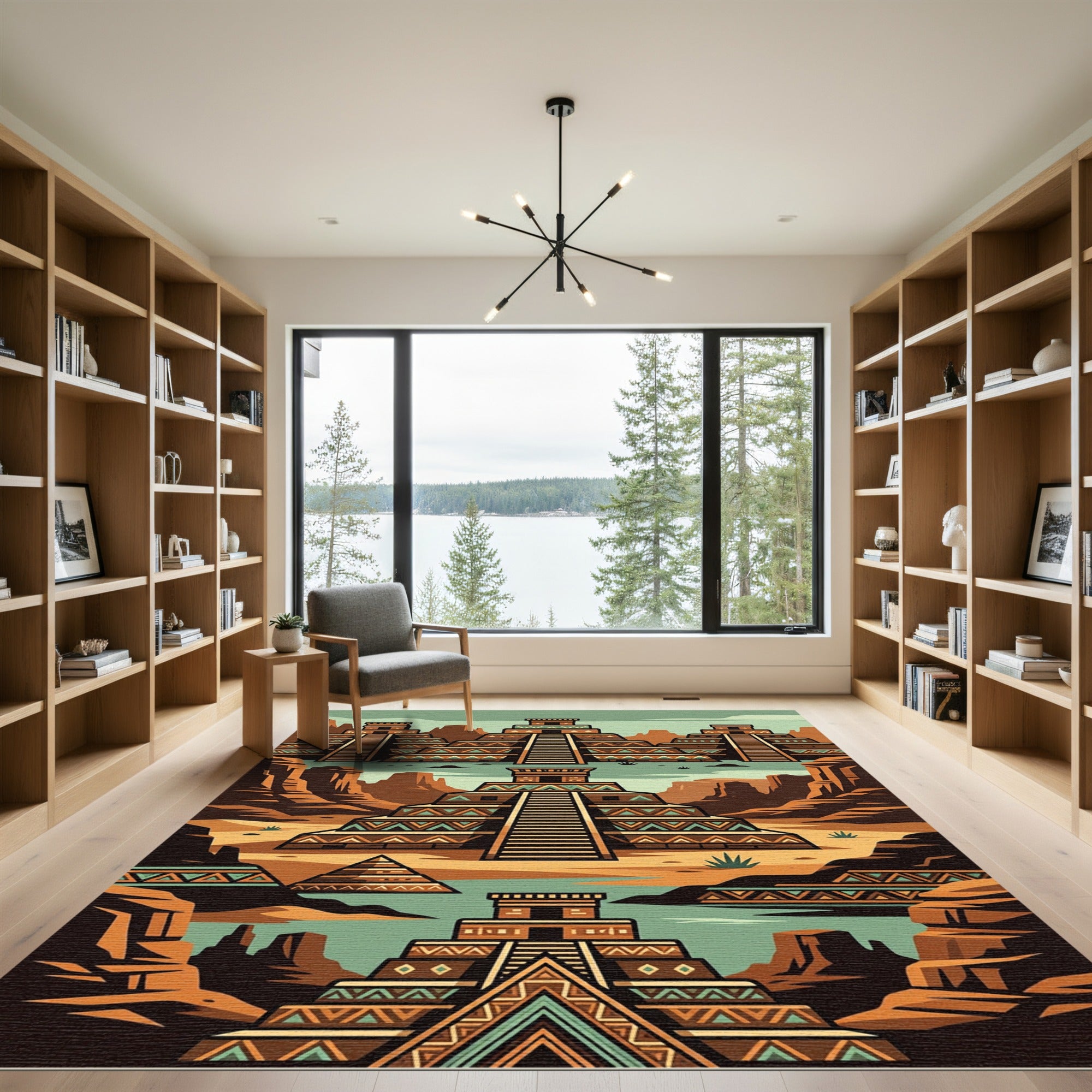 Geometric Aztec Temple Desert Horizon Rug