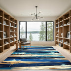 Coastal Navy and Sandy Beach Abstract Plank Rug