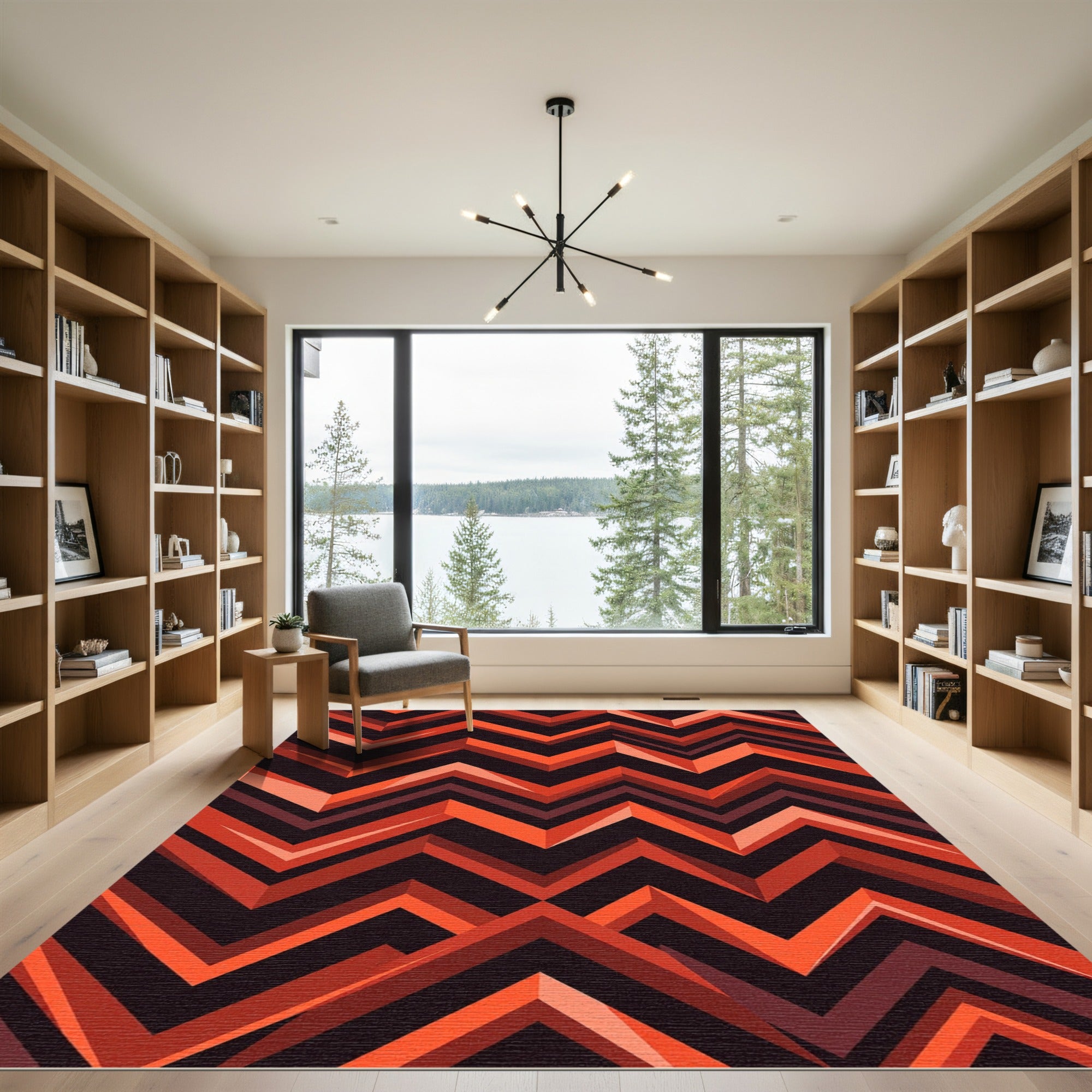 Bold Amber Chevron Geometric Rug