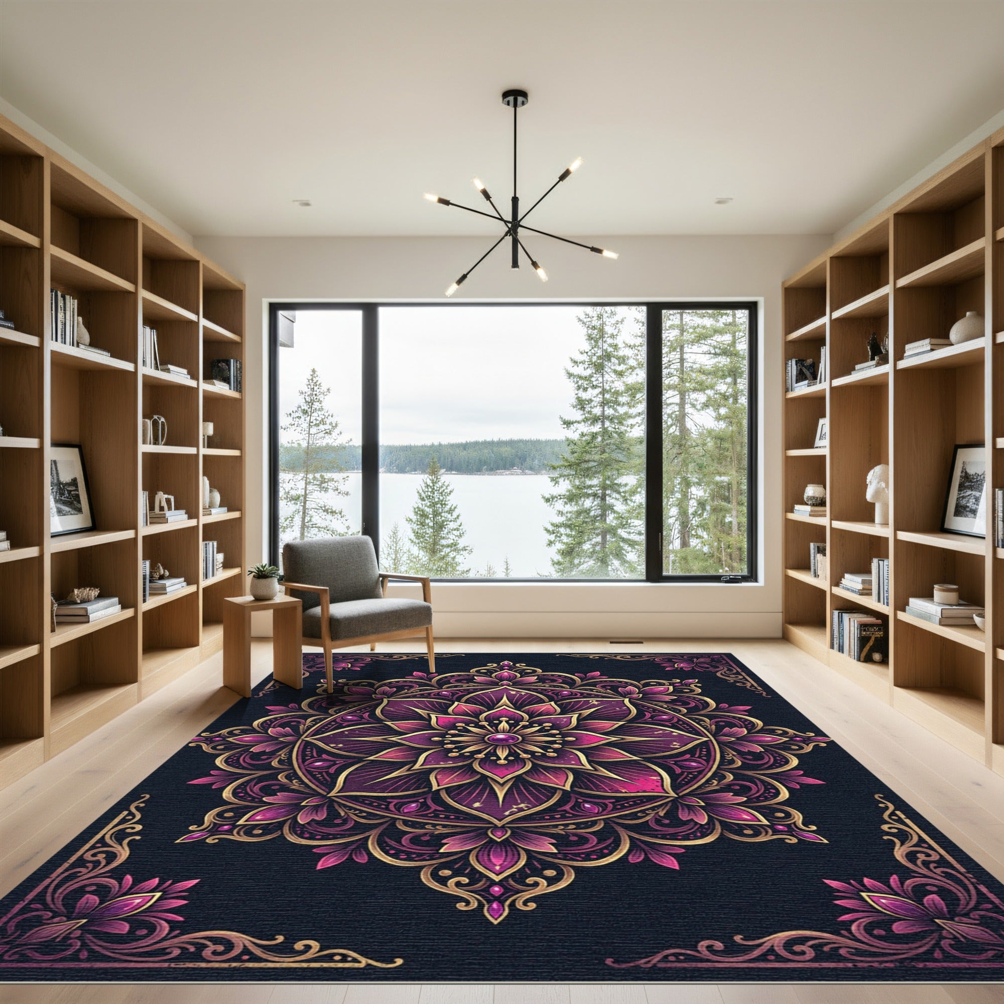 Ornate Plum Gold Floral Mandala Rug