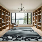 Monochrome Wavy River Stone Swells Rug