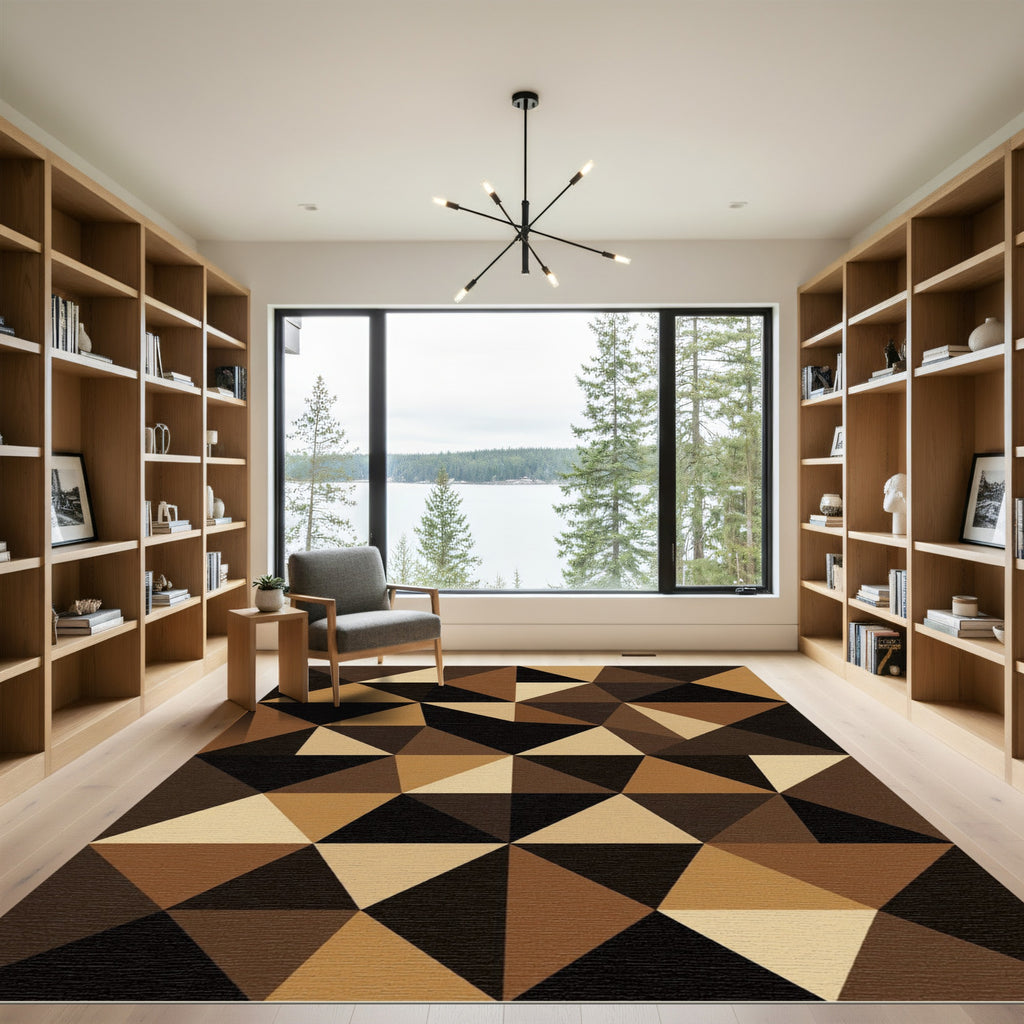 Modern Brown Tonal Geometric Triangle Area Rug