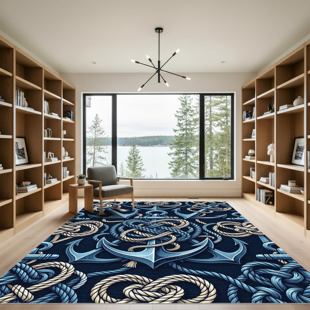 Nautical Blue Anchor Rope Medley Rug