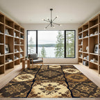 Vintage Brown Damask Floral Patchwork Rug