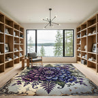 Elegant Purple Dahlia Botanical Medallion Rug