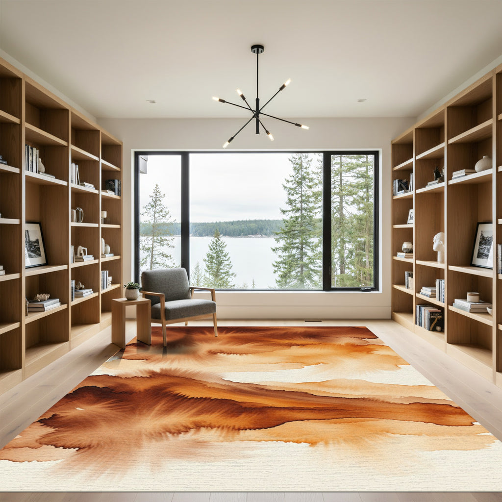 Abstract Amber Watercolor Ink Cloud Rug