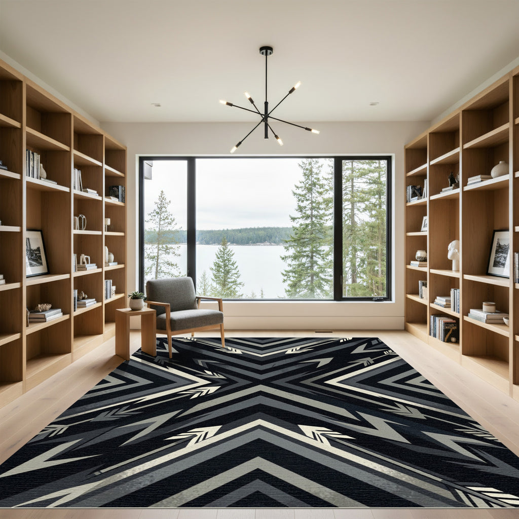 Black and Gray Arrow Chevron Rug
