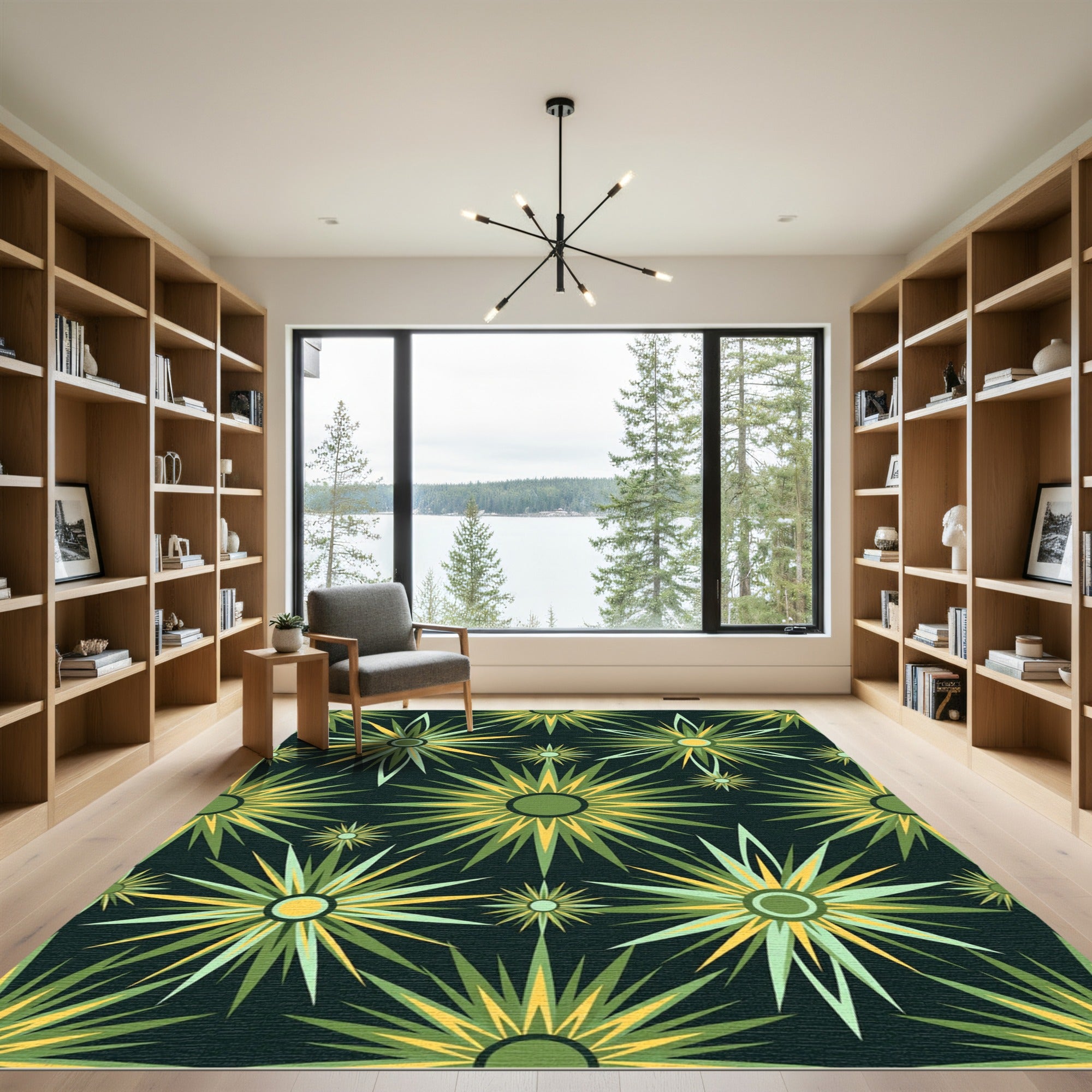 Green Yellow Starburst Floral Rug