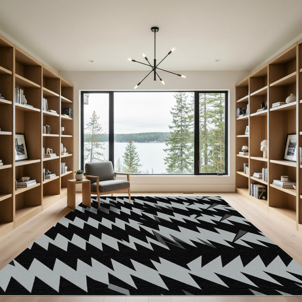 Monochrome Sharp Edge Geometric Zigzag Rug