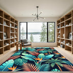 Bold Tropical Leaf and Bird of Paradise Rug