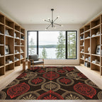 Rich Red Oval Medallion Brocade Rug