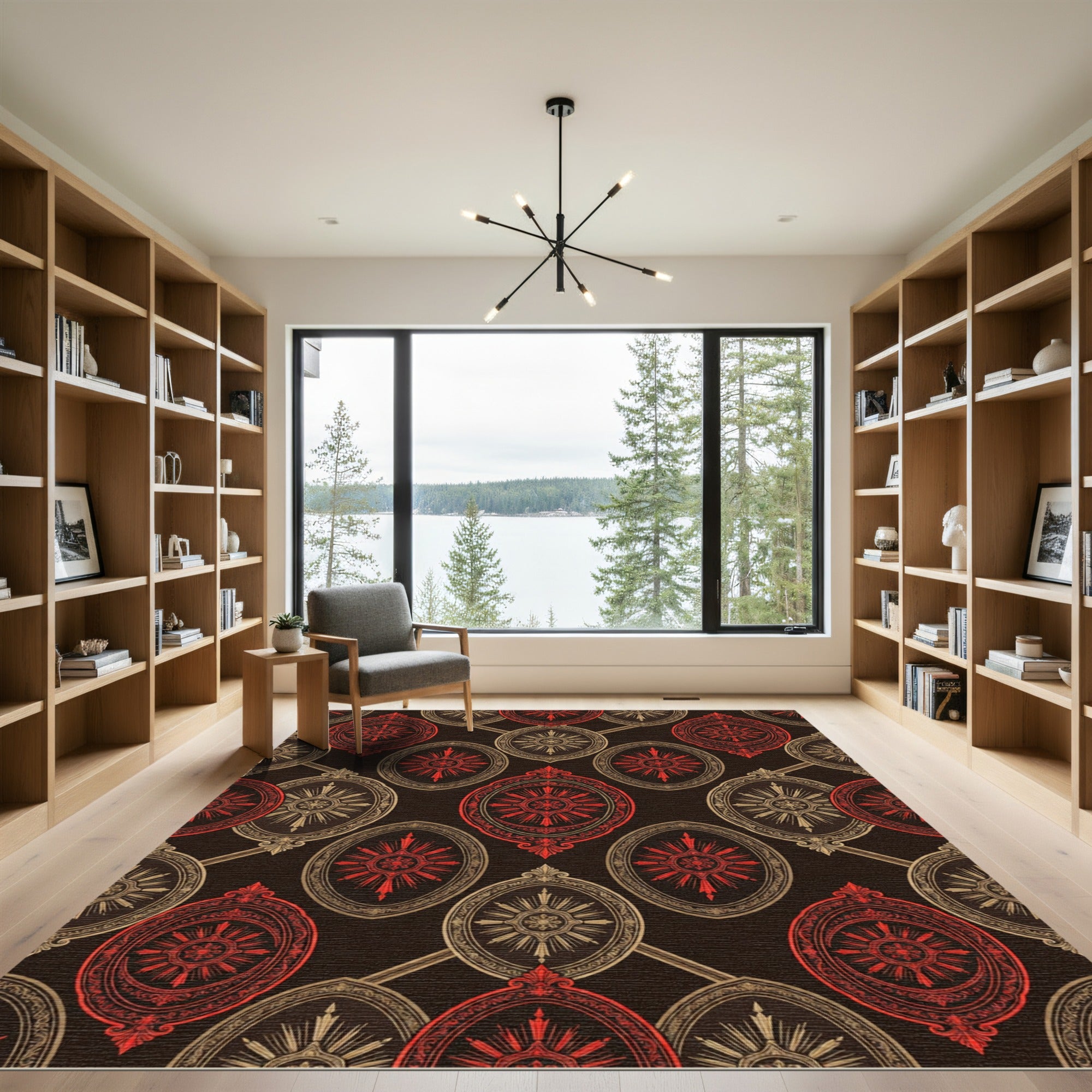 Rich Red Oval Medallion Brocade Rug
