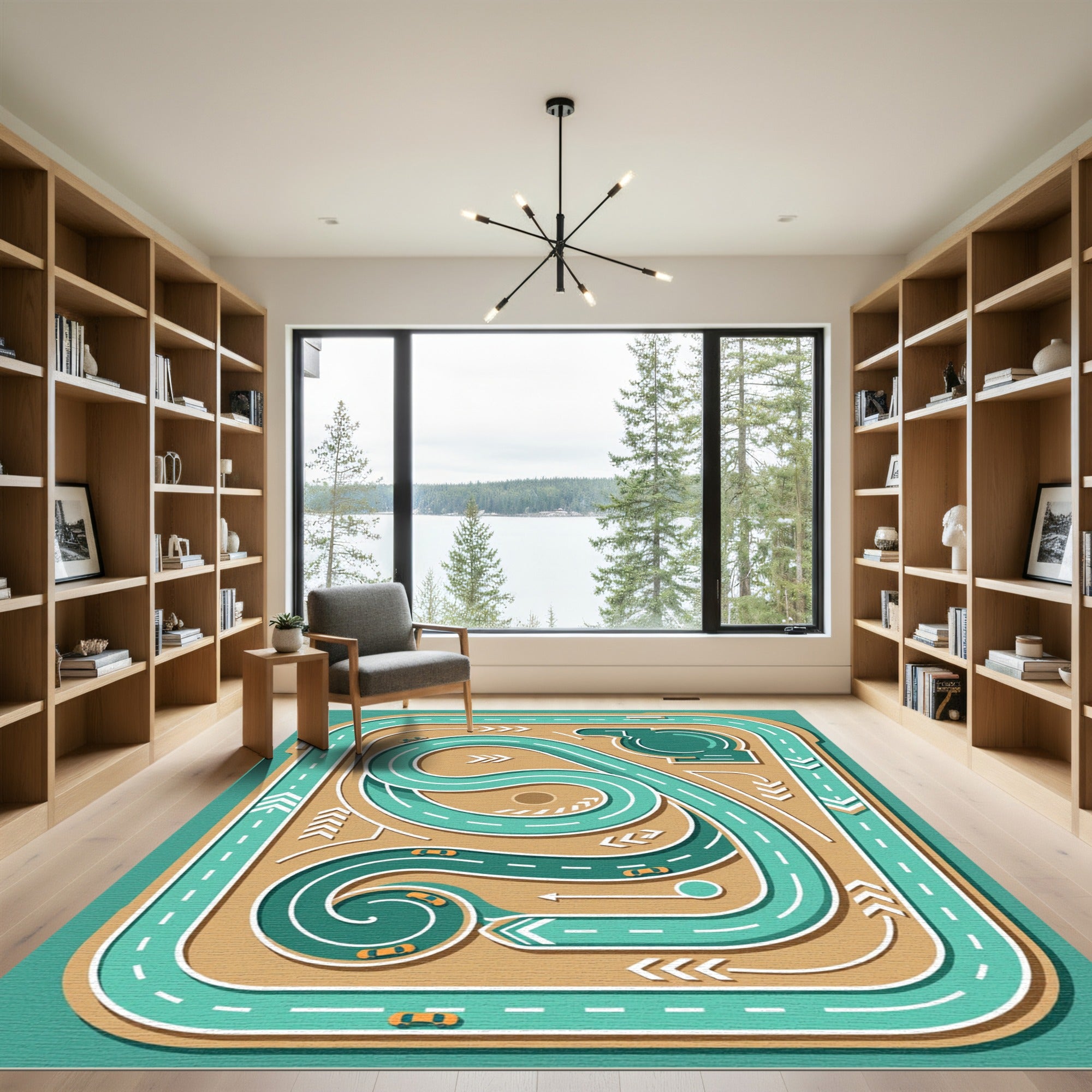 Playful Teal Automobile Race Track Rug