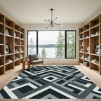 Monochrome Abstract Geometric Interlocking Line Rug