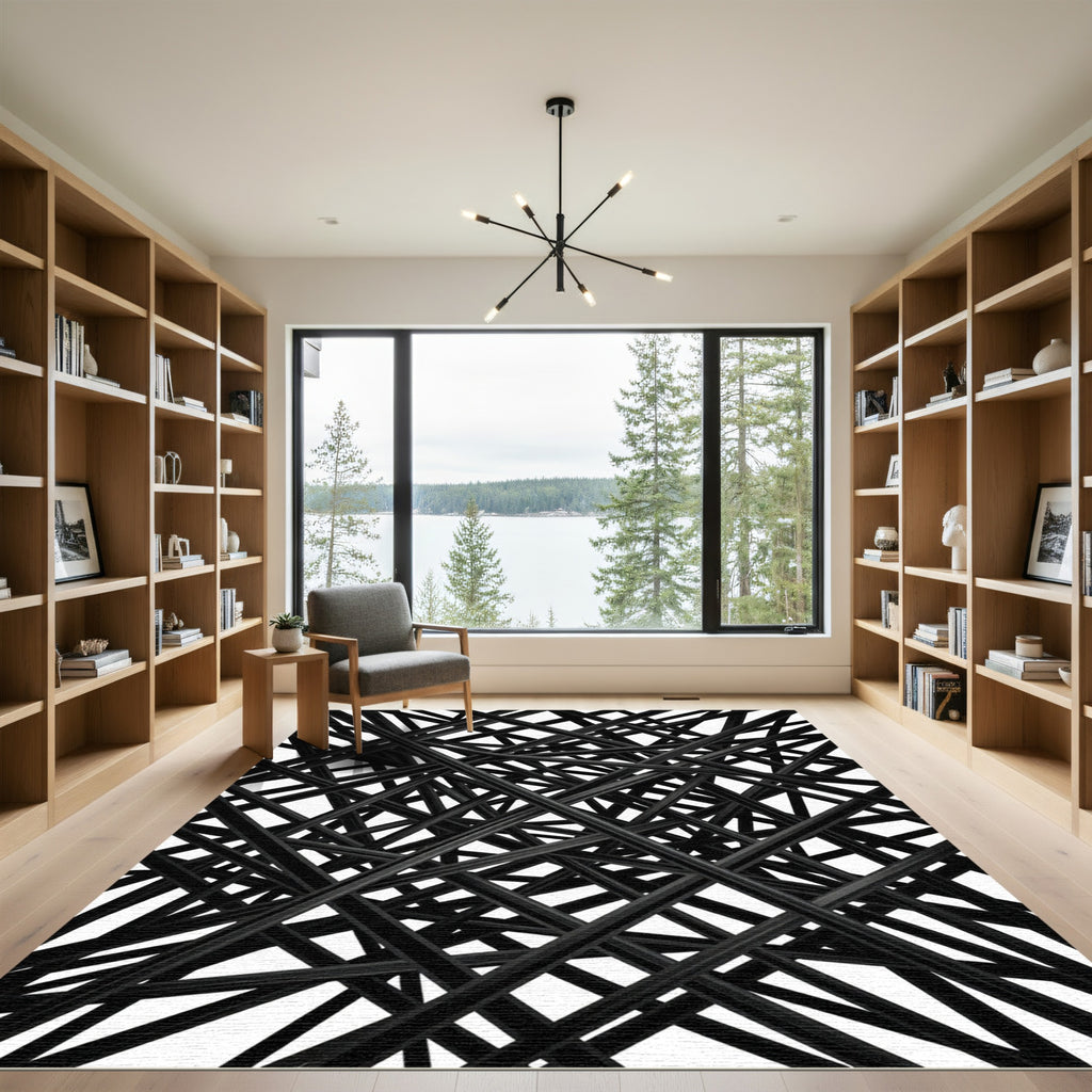 Monochromatic Abstract Intertwined Lines Rug