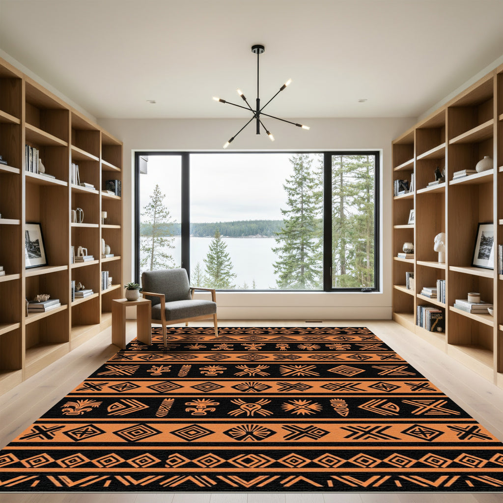 Bold Ochre Tribal Geometric Tile Rug