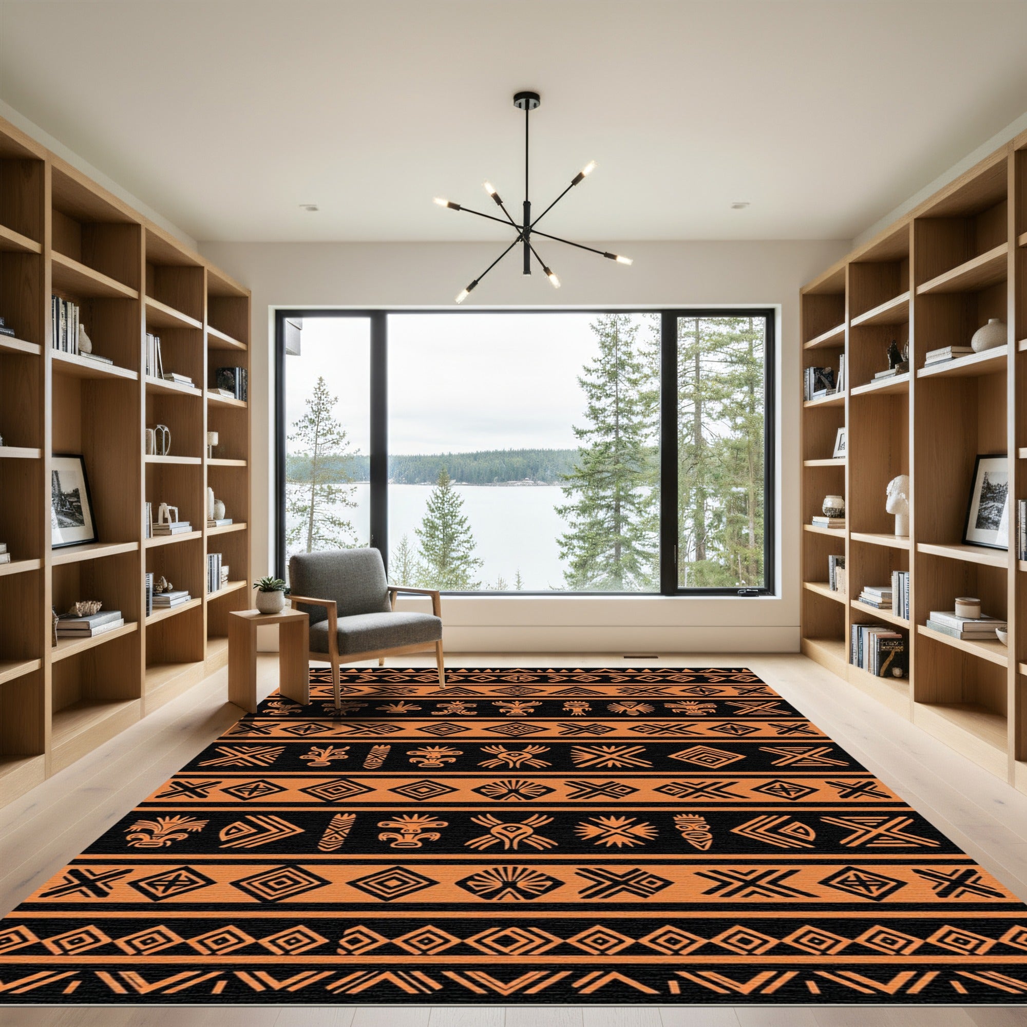 Bold Ochre Tribal Geometric Tile Rug