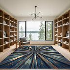 Radiating Blue Golden Wood Burst Rug
