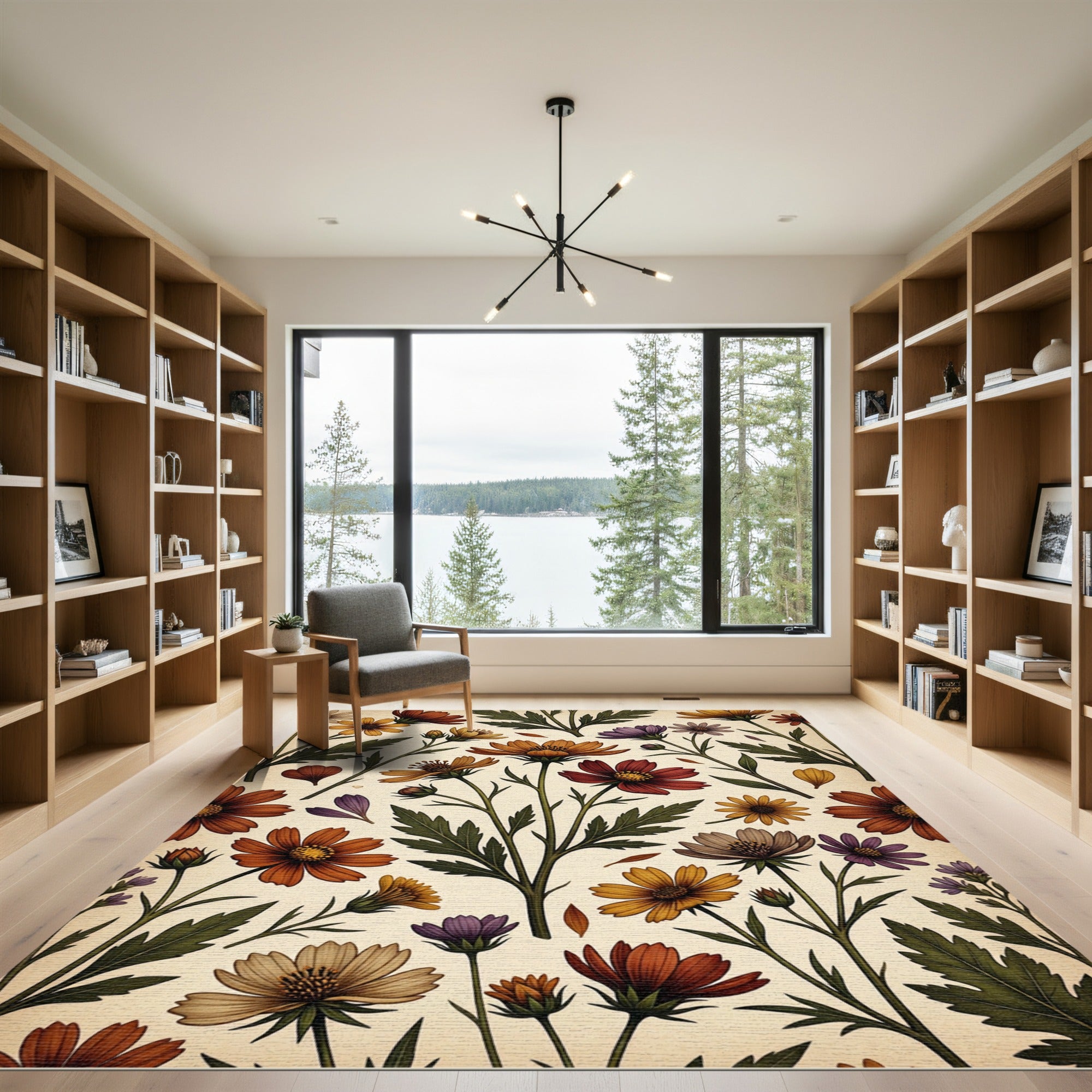 Vintage Earthy Autumn Floral Garden Rug