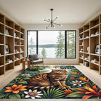 Exotic Jungle Cat Tropical Flora Rug