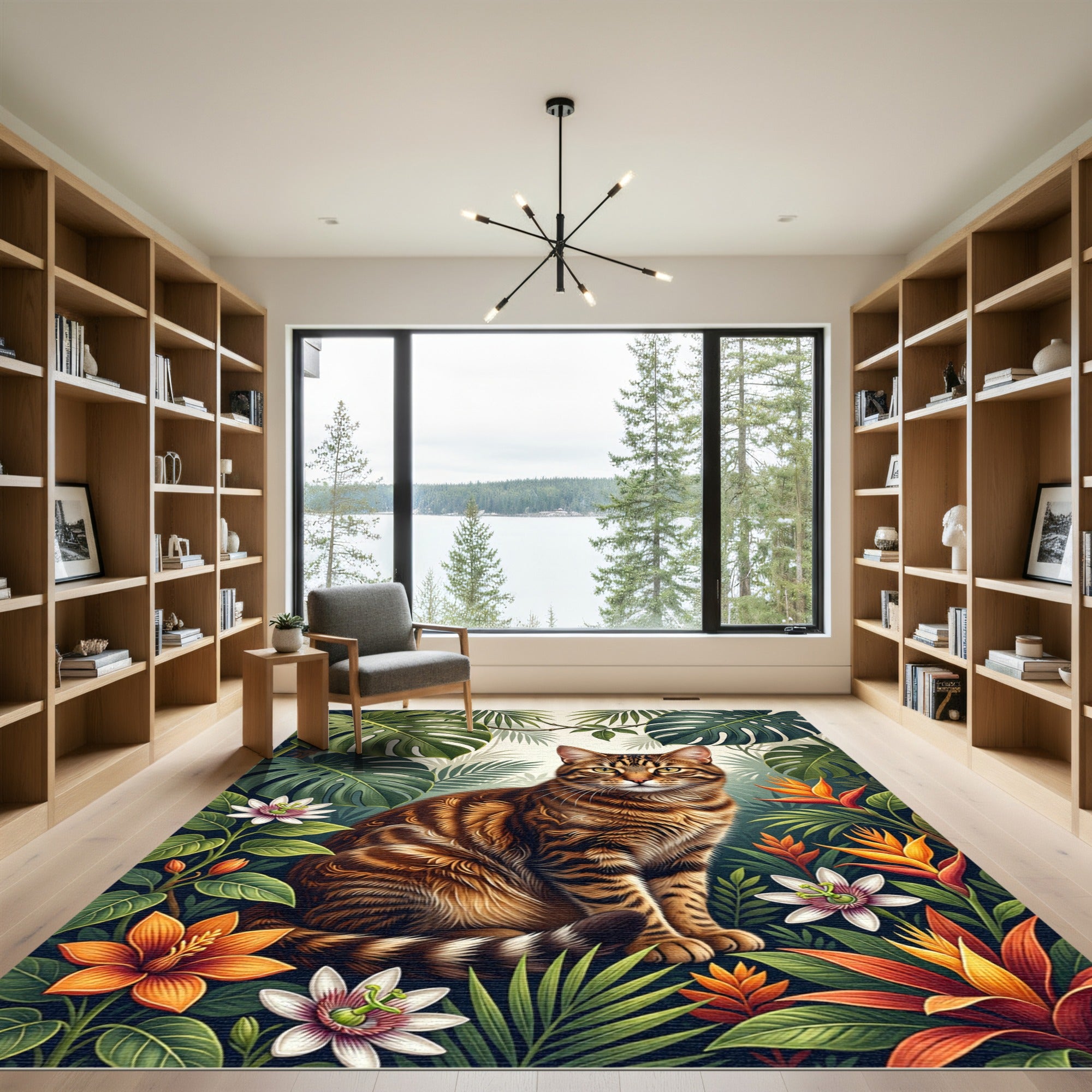 Exotic Jungle Cat Tropical Flora Rug