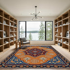 Ornate Red Blue Floral Medallion Rug