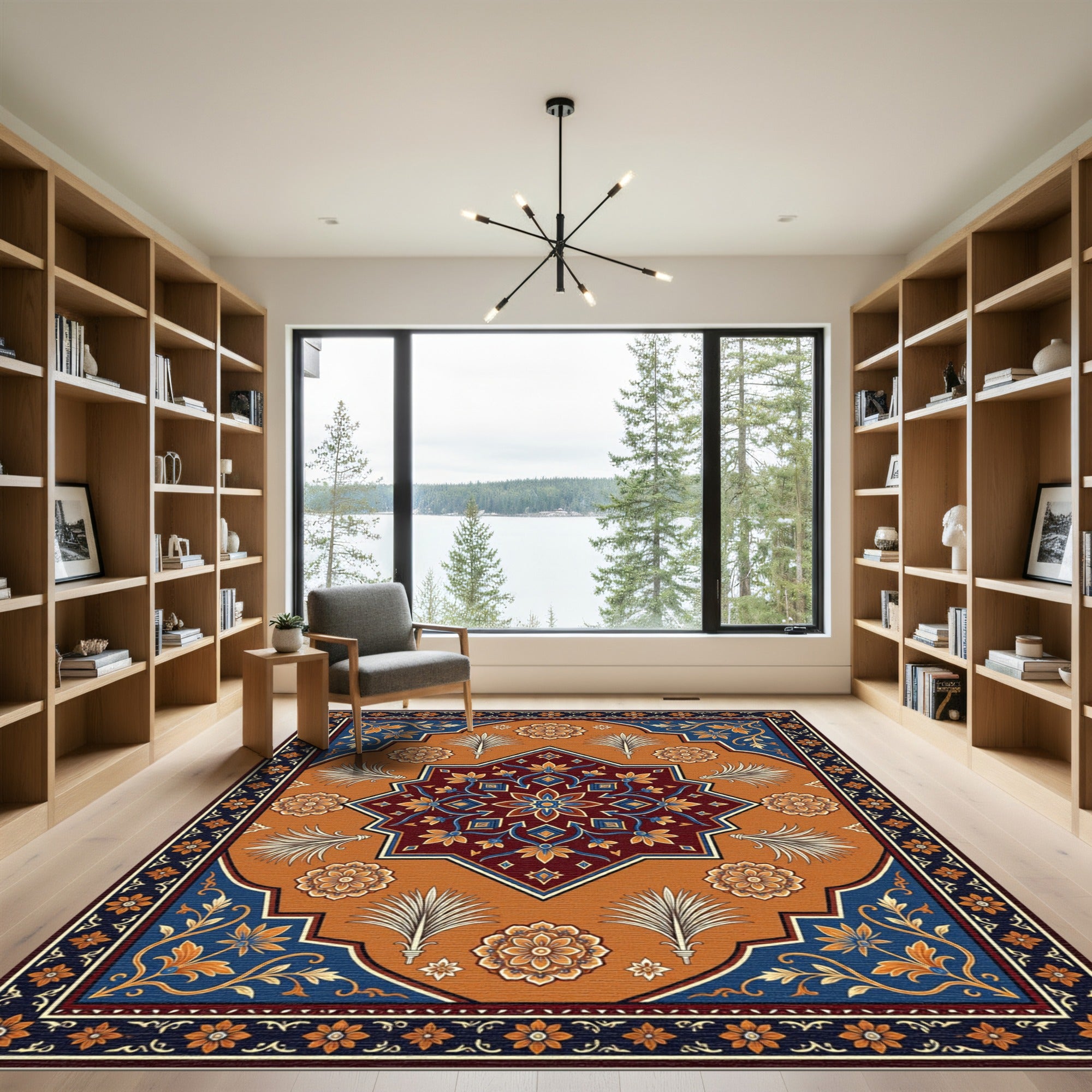 Ornate Red Blue Floral Medallion Rug