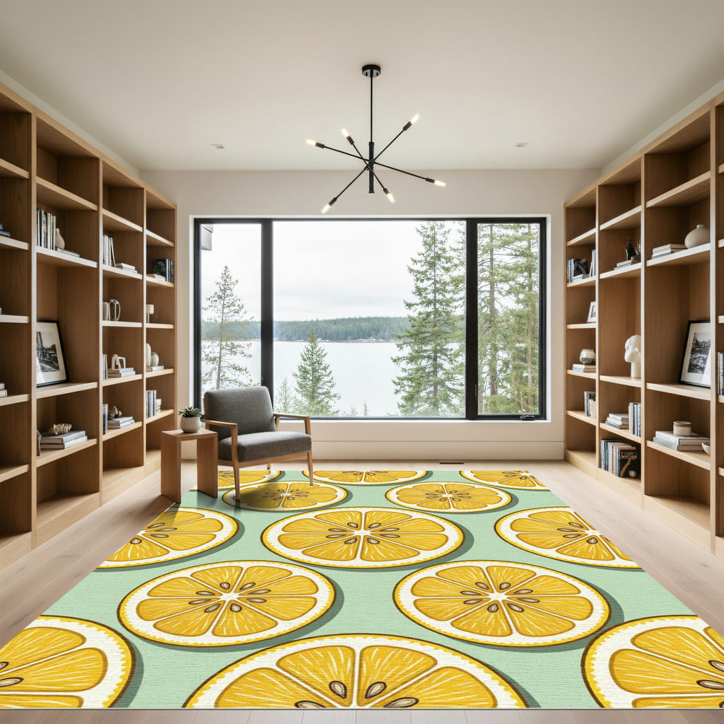 Fresh Lemon Slices on Mint Background Rug